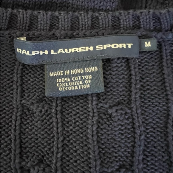 Ralph Lauren blue cable knit sweater, V-neck Sz M White Pony minimal Classic - Picture 3 of 10